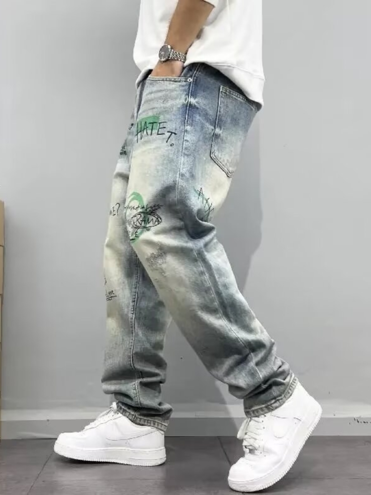 Streetwear Brand Jeans - ยีนส์ขาตรงทรงหลวมสไตล์อเมริกันย้อนยุคสำหรับผู้ชาย แบรนด์แฟชั่นแนวสตรีทฮิปฮอป กางเกงขายาวลำลองสำหรับวัยรุ่น