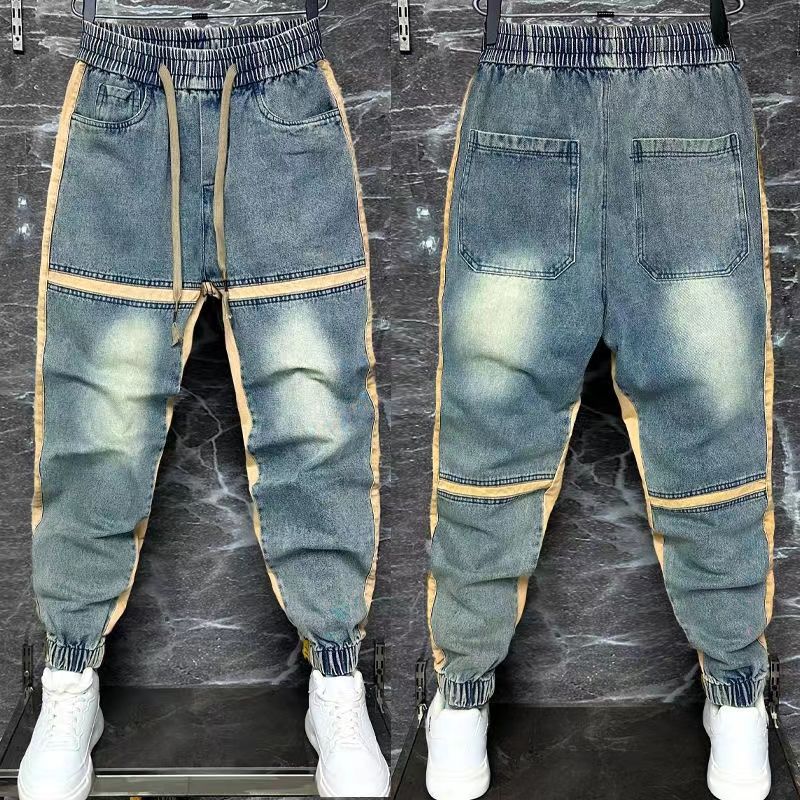 Streetwear Brand Jeans - กางเกงฮาเร็มขายาวสำหรับผู้ชาย2024ใหม่กางเกงยีนส์แบบผ่าข้างกางเกงยีนส์แนวสตรีทฮิปฮอปแบรนด์เนมซักกางเกงยีนส์สีฟ้าสำหรับผู้ชาย