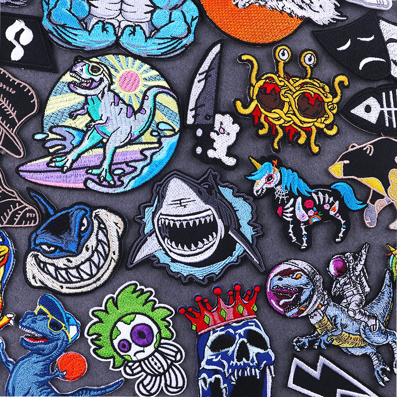 Streetwear Brand Stickers - PUNK สัตว์ Shark DIY Fusible แพทช์สําหรับเสื้อผ้าเหล็กบนแพทช์ปักสําหรับเสื้อผ้าไดโนเสาร์หมีสติกเกอร์บนแจ็คเก็ตป้าย