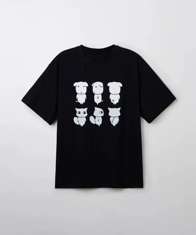 Streetwear Brand Cat - เสื้อยืดลายกราฟิกผ้าฝ้าย แบรนด์แฟชั่นเกาหลี ลายแมวดำวาดเส้น ลูกสุนัขร้องไห้ สำหรับผู้ชายและผู้หญิง สไตล์สตรีทแวร์ฤดูร้อน