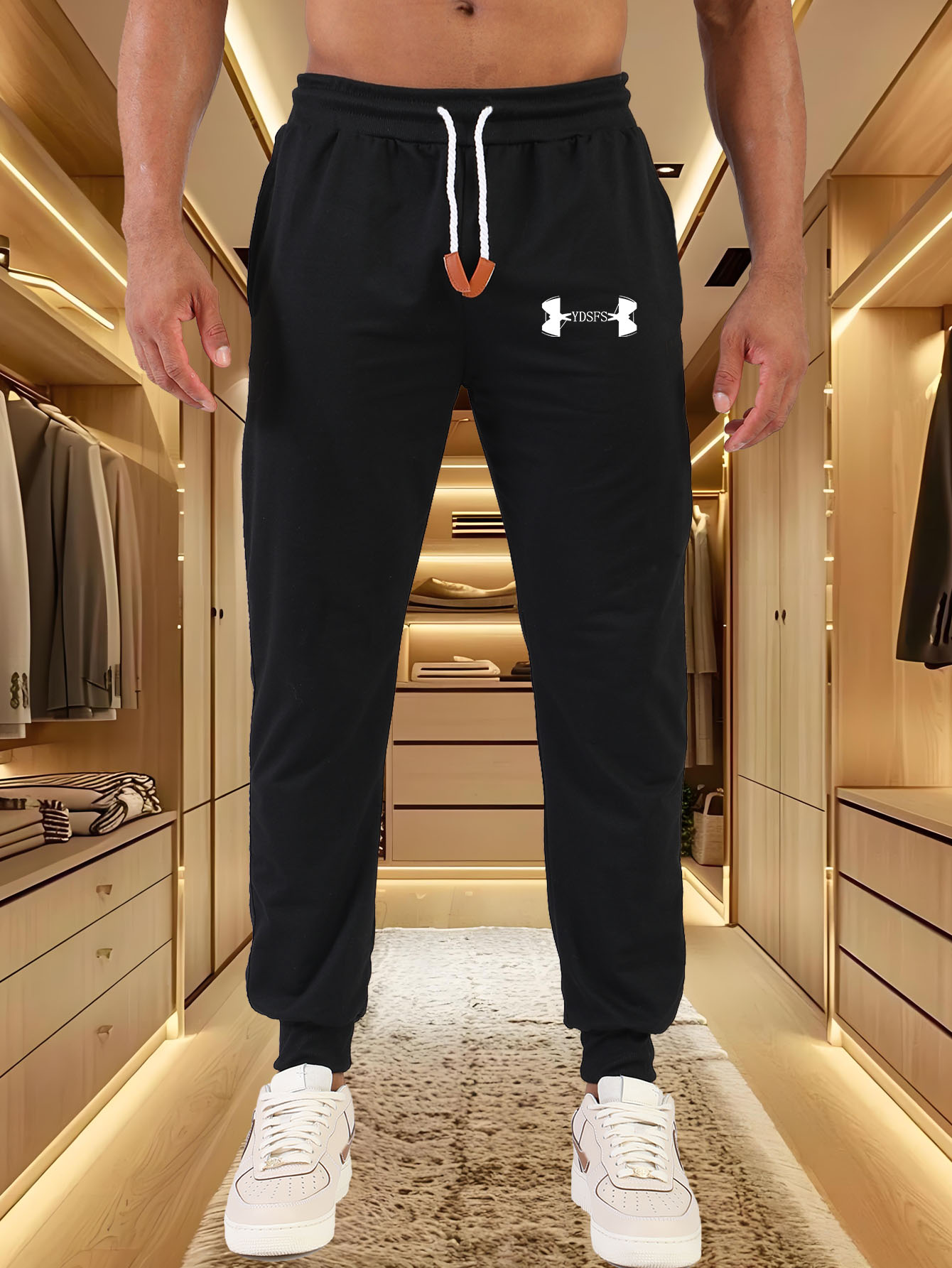 Streetwear Brand With A Logo - กางเกงจ็อกเกอร์ผู้ชาย แบรนด์กีฬา พิมพ์ลายโลโก้ เอวยางยืด กางเกงวอร์มลำลอง สตรีทแวร์