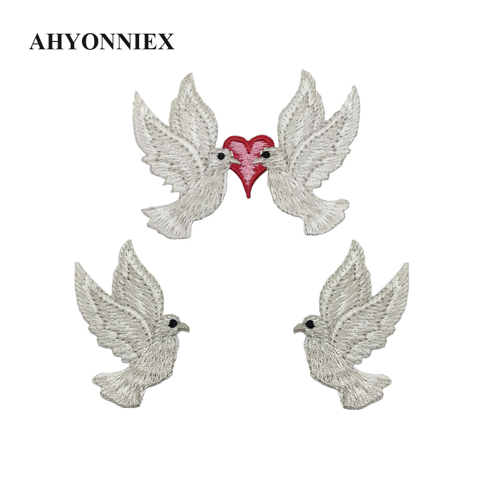 Streetwear Brand Stickers - AHYONNIEX คุณภาพสูงสีขาว Pigeon เย็บปักถักร้อย Parch น่ารักนกสติกเกอร์ผ้าหลุมวาง