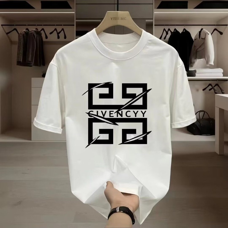 Streetwear Brand With A Logo - 2026 เสื้อยืดพิมพ์ลายโลโก้แบรนด์ GIVENCY สำหรับผู้ชาย เสื้อยืดแขนสั้นผ้าฝ้าย เสื้อแฟชั่นแนวสตรีทพร้อมดีไซน์กราฟิกสีขาว