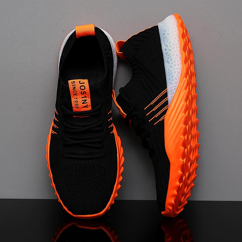 Streetwear Brand From Uk - Plusขนาดน้ำหนักเบาAir Mesh Menกีฬารองเท้าผู้หญิงรองเท้าผ้าใบManสีส้มสีดำBreathableรองเท้าผู้ชายกีฬาgym D-436