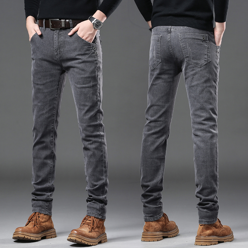 ใหม่สีเทาบริสุทธิ์เกาหลี Slim  - Streetwear Brand Jeans บทวิจารณ์และราคา