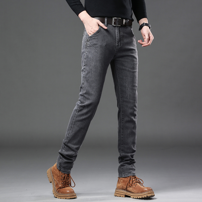 ใหม่สีเทาบริสุทธิ์เกาหลี Slim  - Streetwear Brand Jeans บทวิจารณ์และราคา