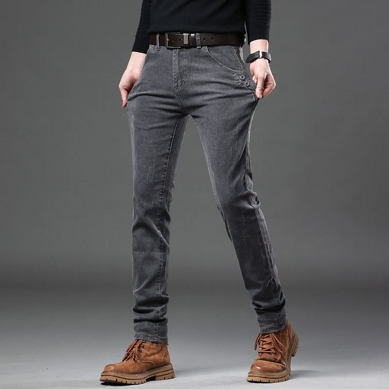 ใหม่สีเทาบริสุทธิ์เกาหลี Slim  - Streetwear Brand Jeans บทวิจารณ์และราคา