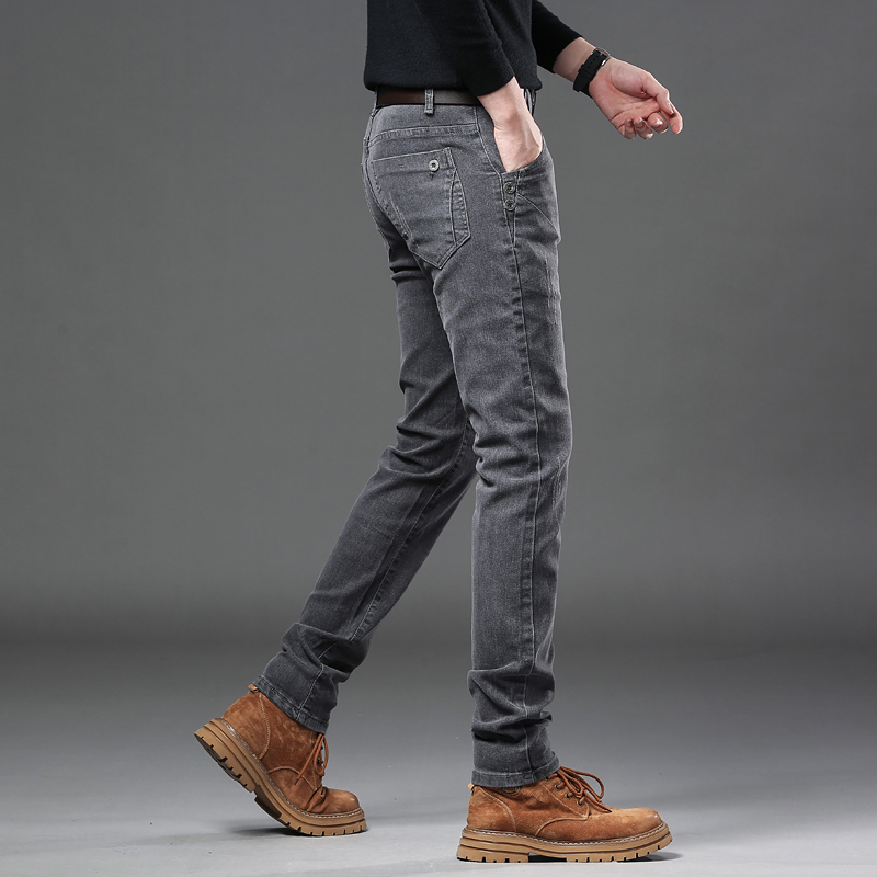 ใหม่สีเทาบริสุทธิ์เกาหลี Slim  - Streetwear Brand Jeans บทวิจารณ์และราคา