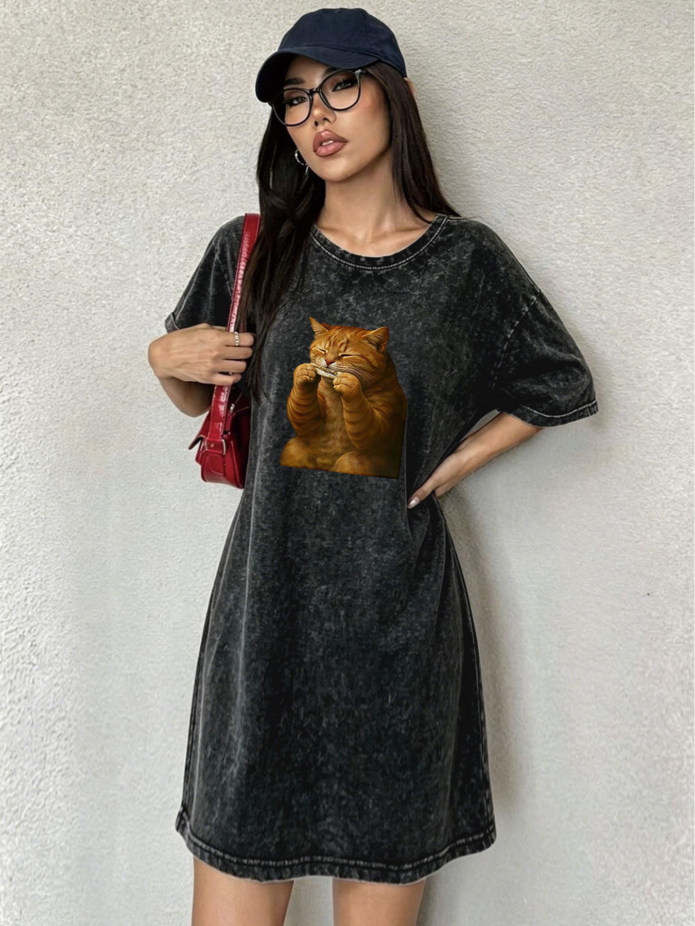 เดรสเสื้อยืดวินเทจลุคซักฟอกสำห - Streetwear Brand Cat บทวิจารณ์และราคา